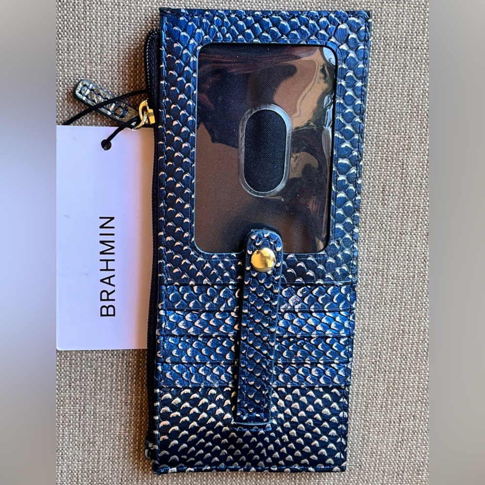 NWT Brahmin BLUE Serenity Meridian Snakeskin Allover Credit Card Wallet (IMO)